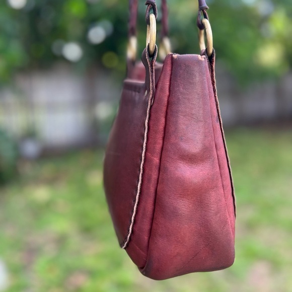 Rustic Boho Italian Leather Bag Burgundy Red Vintage Country Western Style Purse - Picture 7 of 16